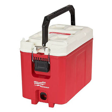 Compact Cooler, Plastic, Red Body, White Lid, 13 in ht, 9.8 in wd, 16.2 in dp, 20 Can Capacity
