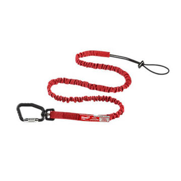 Extended Reach Locking Tool Lanyard, Nylon, Black, Red, 54-7/16 in Size, 54 in Working Length, 10 lb Capacity