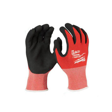 Dipped Work Gloves, Nylon, X-Large, Knit Cuff, Cut, Puncture Resists, Nitrile Coating, Black, Red