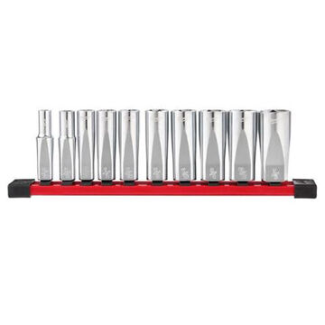 Deep Socket Set, Vanadium Steel, 3/8 in Drive, 10.75 in Oal, 5/16 to 7/8 in 6-Point Socket