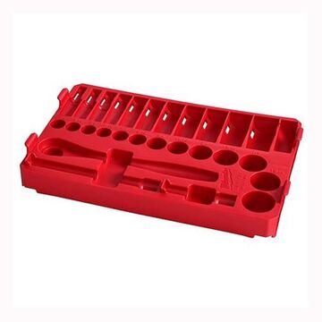 Tray Ratchet And Socket, Plastic, 12 Row, 1 Tray Tool Capacity, 3/8 In Tool Holder, 1-5/8 In Ht, 12 In Lg, 7-11/16 In Wd, Red