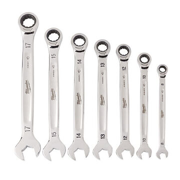 Standard Head Combination Wrench Set, Steel, 1/4 to 1/2 in thk Open End, 0 deg Offset, 12-Point, 12 in OAL, 0 deg Head Angle