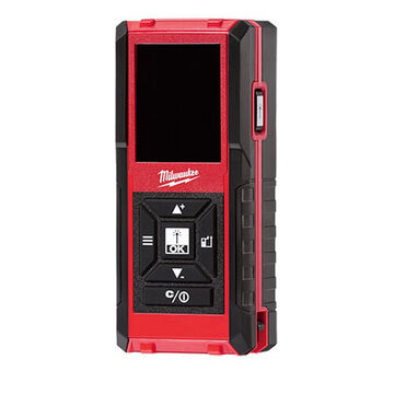Distance Meter Indoor Outdoor, Plastic, ±1/16 In Accuracy, 330 Ft Resolution, Aaa Battery, 2 In Wd, 4.5 In Ht, 1.2 In Dp Overall, Black, Red