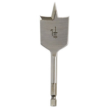 Bit Spade Boring, Hss, 1-1/4 In Dia, Flat Flute, 2 In Flute, 4-1/2 In Oal