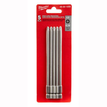Bit Reduced Collated Magazine, S2 Alloy Steel, 5.8 In Oal, #2 Phillips Point, Round Shank
