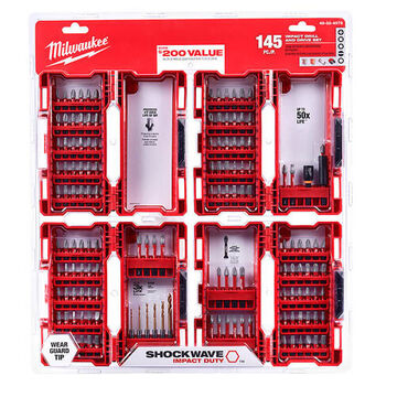 Impact Screwdriver Bit Set, 1/4 in Shank, Alloy Steel, 145 Pieces