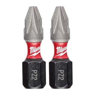 Bit Single End Insert, S2 Alloy Steel, S2 Alloy Steel Material, Pozidriv, #2 Point Size, 1/4 In Hex Shank, 1 In Oal