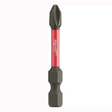 Single End Power Bit, S2 Alloy Steel, #2 Size, Phillips, 2 in OAL, Black Phosphate, 5/Pack