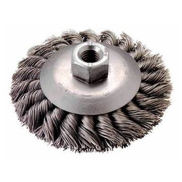 Heavy-Duty Wheel Brush, Bevel Knot Wire Stainless Steel, 12000 rpm Speed, 0.02 to 0.023 in Wire dia, 4 in Brush dia, 1/2 in wd