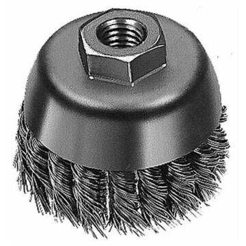 Wire Cup Brush, Knot Wire Carbon Steel, 6 in Brush dia, 0.02 to 0.023 in Wire dia, 6000 rpm Speed