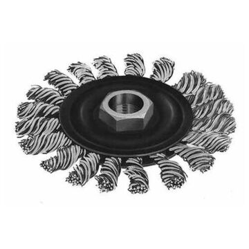 Heavy-Duty Wheel Brush, Twist Knot Wire Stainless Steel, 12000 rpm Speed, 0.02 to 0.023 in Wire dia, 4 in Brush dia, 3/8 in wd
