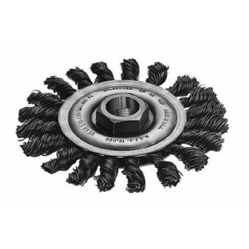 Heavy-Duty Wheel Brush, Twist Knot Wire Carbon Steel, 12000 rpm Speed, 0.02 to 0.023 in Wire dia, 4 in Brush dia