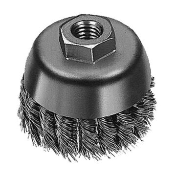 Cup Brush, Wire Carbon Steel, 3 in Brush dia, 0.02 to 0.023 in Wire dia, 12000 rpm Speed