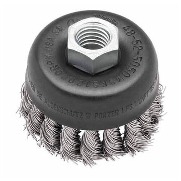 Wire Cup Brush, Wire Stainless Steel, 3 in Brush dia, 0.02 to 0.023 in Wire dia, 12000 rpm Speed