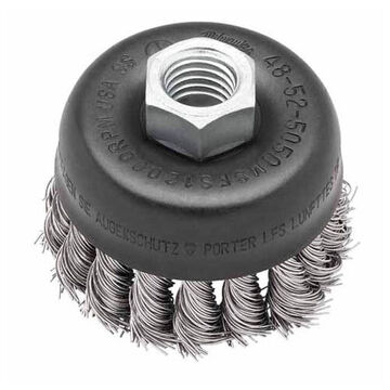 Brosse coupe métallique, fil en acier inoxydable, diamètre de brosse de 3 pouce, diamètre de fil de 0.02 à 0.023 pouce, vitesse de 12000 rpm