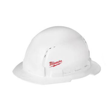 Full Brim Hard Hat, Polyethylene, White Color, Ratchet Suspension, Class C, Type-1, Small Logo Graphics