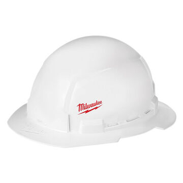 Full Brim Hard Hat, Polyethylene, White Color, Ratchet Suspension, Class E, Type-1, Small Logo Graphics