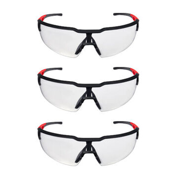 Safety Glasses, Plastic Frame, Polycarbonate Lens, Anti-Scratch, Clear, Unisex, 3/Pack