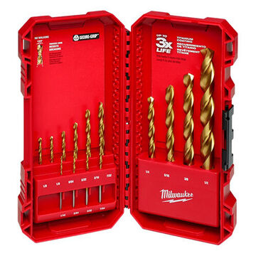 Drill Bit Set Parabolic Flute, Hss, 3-flat Shank, 135 Deg Split Point, Titanium Coated, Number Of Pieces 14