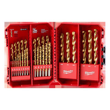 Drill Bit Set Parabolic Flute, Hss, Straight Shank, 135 Deg Split Point, Titanium Coated