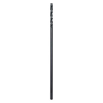 Bit Aircraft Drill, Hss Material, Black Oxide Finish, Split Point, Parabolic Flute, 1/4 In 3- Flat Shank, 12 In Oal, 3/16 In Dia
