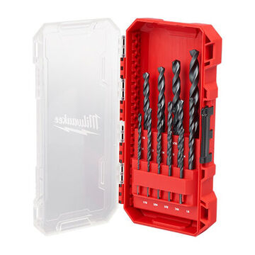 Drill Bit Set Twist Flat Shank, High Carbon Steel, 15 Pieces, Parabolic Flute, Black Oxide, 3 In Shank