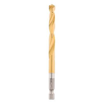 Bit Twist Jobber Drill, 1/4 In Shank, 19/64 In Dia, 4.37 In Lg, High Speed Steel