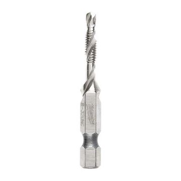 Impact Drill and Tap Bit, Metal, 2 Flutes, 1/4 in Dia Shank, 2 in oal, UNC Thread, Bright