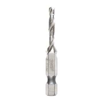 Bit Impact Drill And Tap, Metal, 2 Flutes, 1/4 In Dia Shank, 2 In Oal, Unc Thread, Bright