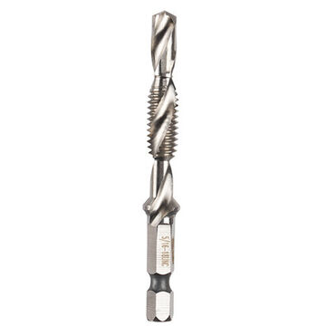 Impact Drill and Tap Bit, Metal, 2 Flutes, 3-1/8 in ola, 1/4 in Dia Shank, UNC Thread, Bright
