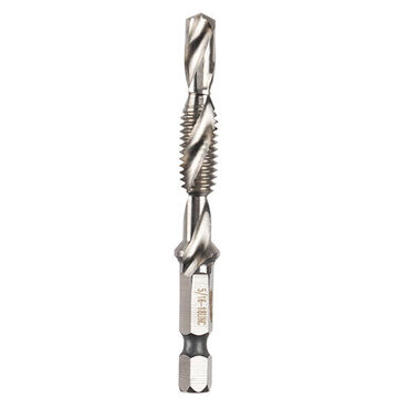 Bit Impact Drill And Tap, Metal, 2 Flutes, 3-1/8 In Ola, 1/4 In Dia Shank, Unc Thread, Bright