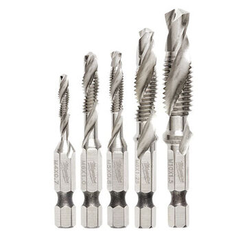Bit Set Impact Drill And Tap, M4 X 0.7, M5 X 0.8, M6 X 1, M8 X 1.25, M10 X 1.5 Thread, Steel Drill, Steel Tap, Bright