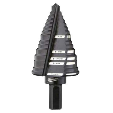 Drill Bit Jam-free Step,  7/8 To 1-3/8 In, 12 Steps, 3-flat Shank, High Speed Steel