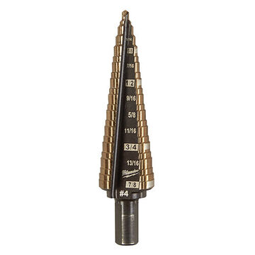 Step Drill Bit, HSS Material, Bright Finish, 3/8 in dia Hex Shank, 2 Flute2-5/8 in OAL