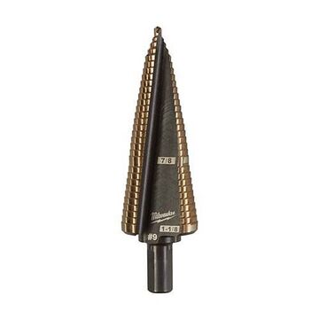 Step Drill Bit, HSS Material, Bright Finish, 3/8 in dia Hex Shank, 2 Flute2-7/8 in OAL