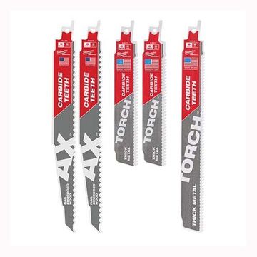 Blade Set 5-piece Reciprocating Saw, Carbide, 1 In Wd, 0.05 In Thick