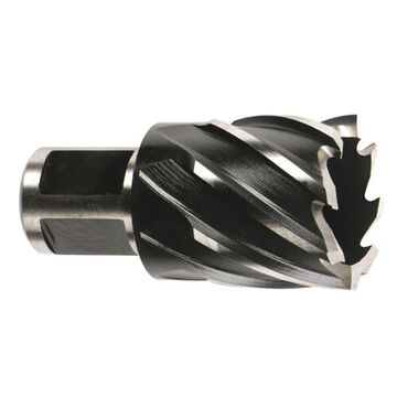 Annular Cutter, HSS Material, 3/4 in Dia, Black Oxide Finish, 3/4 in Weldon Flat Shank, 1 in Cutiing dp