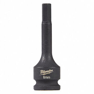 Lineman's Bit Socket, Steel, 6 mm Size, 3/8 in Drive, Square, Black Oxide, 63/64 in OAL