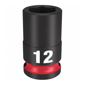 Standard Impact Socket, Steel, 12 mm Socket, 3/8 in Drive, 1/2 in dp Bolt Clearance, 1-17/64 in OAL