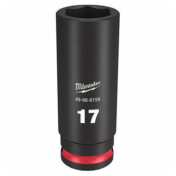 Deep Length Impact Socket, 17 mm Socket, 3/8 in Drive, 2-9/16 in lg, Forged Steel