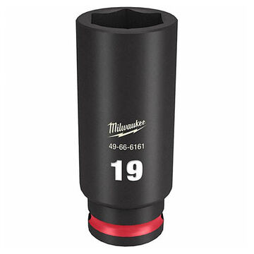 Deep Length Impact Socket, 19 mm Socket, 3/8 in Drive, 2-9/16 in lg, Forged Steel