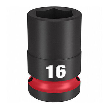 Standard Impact Socket, Steel, 16 mm Socket, 1/2 in Drive, 5/8 in dp Bolt Clearance, 1-1/2 in OAL