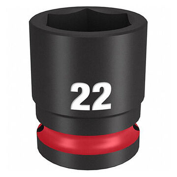 Standard Impact Socket, Steel, 22 mm Socket, 1/2 in Drive, 3/4 in dp Bolt Clearance, 1-1/2 in OAL