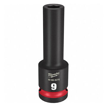 Socket Deep Impact, Steel, 9 Mm Socket, 1/2 In Drive, 15/16 In Dp Bolt Clearance, 3-5/64 In Oal