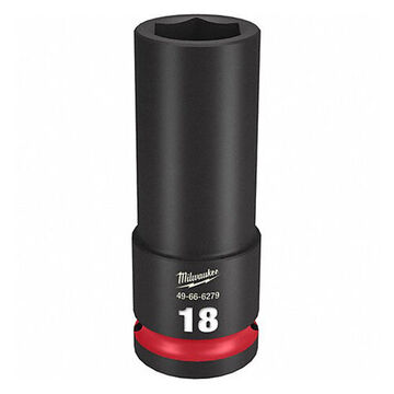 Deep Impact Socket, Steel, 18 mm Socket, 1/2 in Drive, 1-3/8 in dp Bolt Clearance, 3-5/64 in OAL