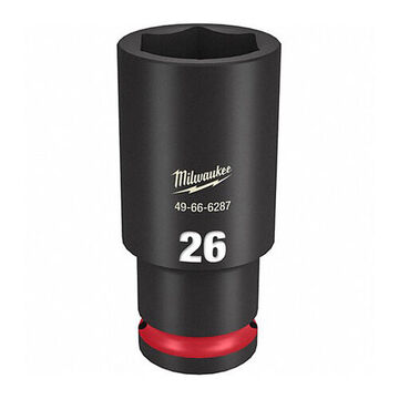 Deep Impact Socket, Steel, 26 mm Socket, 1/2 in Drive, 1-3/16 in dp Bolt Clearance, 3-5/64 in OAL