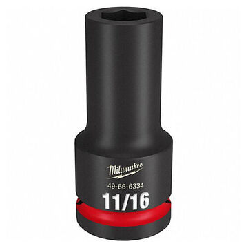 Socket Deep Length Impact, 11/16 In Socket, 3/4 In Drive, 3-35/64 In Lg, Forged Steel