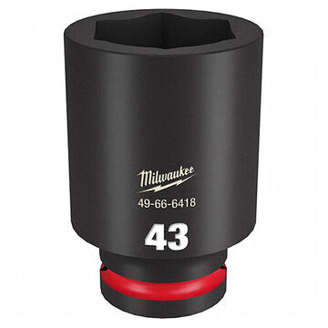 Deep Length Impact Socket, 43 mm Socket, 3/4 in Drive, 2.48 in lg, Forged Steel