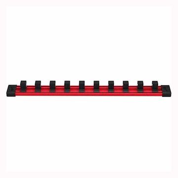 Socket Rail, Plastic, 1-457/1000 in wd, 1-51/500 in ht, 13-819/1000 in dp, 1 Row, 10 Number of Posts/Slots, 1/2 in Square Drive, Black, Red