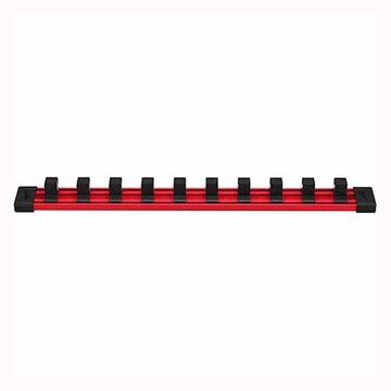 Rail à douille, plastique, 1-457/1000 pouce wd, 1-51/500 pouce ht, 13-819/1000 pouce dp, 1 rangée, 10 nombre de poteaux/emplacements, entraînement carré 1/2 pouce, noir, rouge